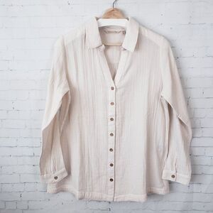 Soft Surroundings Tunic Blouse Size M Cotton Ivory Button Front Top Style 2DD00